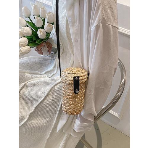 麥稈草包編織包韓版迷你超火小包包 高級斜挎可愛草編mini水桶包