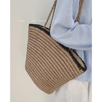 夏天草編包包女2023新款大容量編織手提包高階感單肩包通勤托特包