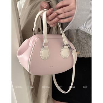 小眾設計手提包包女2023新款韓國時尚粉色保齡球包高級感斜挎包