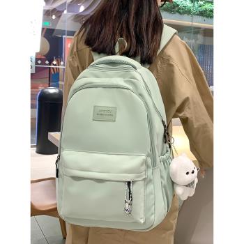 書包初中女生大容量韓版小學生簡約百搭綠色雙肩包高中學生背包女