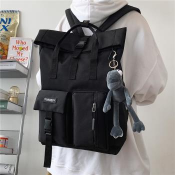 日系潮牌雙肩包高中大學生韓版工裝書包男大容量方形旅行電腦包