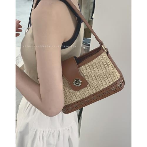 復古森系草編包包女2023新款潮韓國腋下包百搭手提 斜挎包小方包