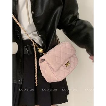 包包女粉色菱格百搭小香風鏈條包