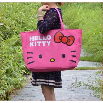 hellokitty折疊旅行包 凱蒂貓單肩帆布包 媽咪袋手提包便攜購物袋