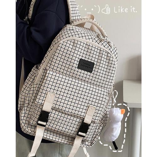 日系格子高顏值書包女初高中大學生雙肩包韓版休閑時尚大容量背包
