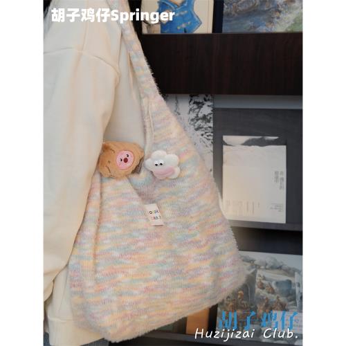 大容量毛絨絨包包女韓版秋冬少女學生單肩包日系百搭通勤托特包萌