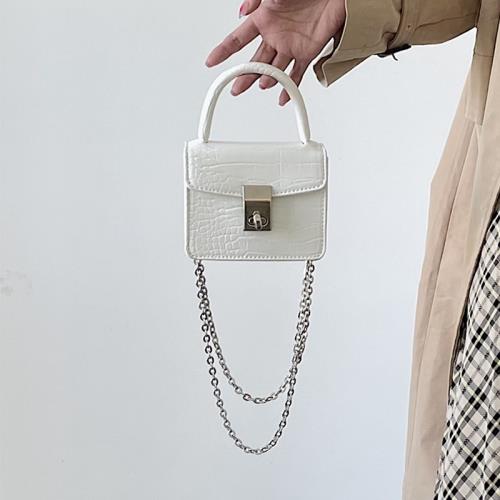 小眾高級感鎖扣小方包2022新款鱷魚紋時尚方形鏈條單肩包斜挎包潮