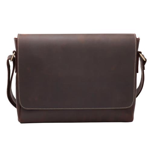 原創復古瘋馬牛皮男包頭層牛皮單肩斜挎包休閑真皮橫款手工郵差包