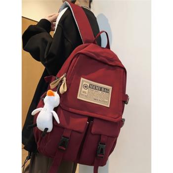 書包女大學生工裝大容量紅色背包高中初中生上課校園男輕便雙肩包