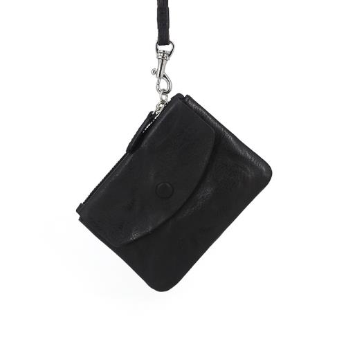 日韓原創頭層牛皮掛脖零錢包男真皮皺褶駕駛證包卡包拉鏈鑰匙包女