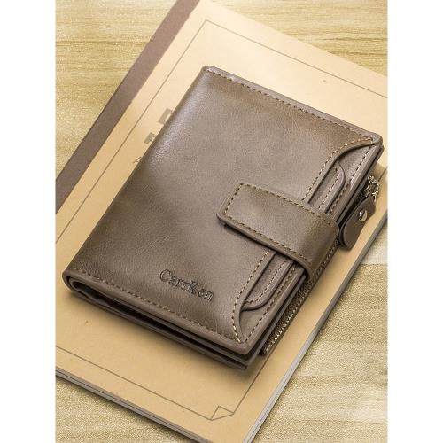 男士錢包短款多功能駕駛證卡包青年男生豎款皮夾多卡位三折零錢夾