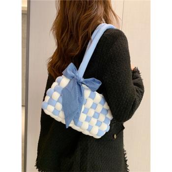 手工編織diy棋盤格材料包手縫冰島線自製作手提包禮物送女友閨蜜