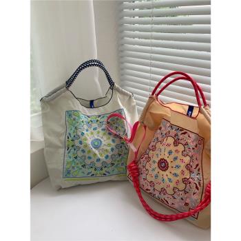小眾刺繡尼龍環保袋手提腰果花