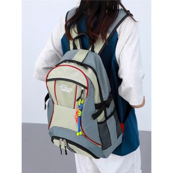小眾設計感背包男美式復古拼色雙肩包大容量大學生書包運動旅行包