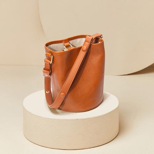 頭層牛皮軟植鞣真皮托特水桶包小號獨立設計單肩斜挎女包迷你通勤