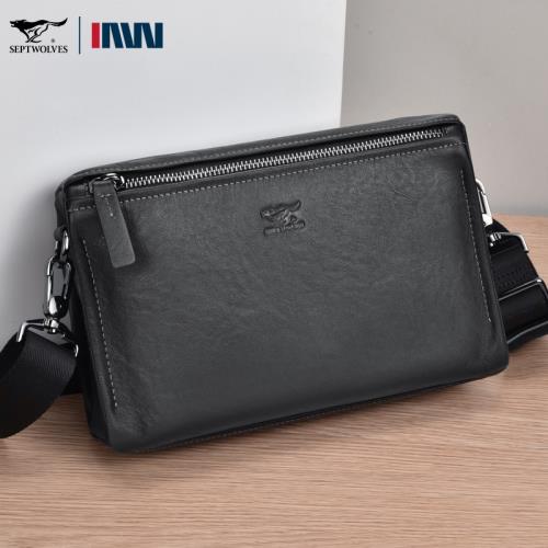 七匹狼單肩包新款高檔背包男士斜挎包大容量商務皮包多功能手拿包