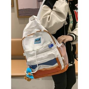 韓版工裝少女感大容量雙肩包原創戶外簡約輕便多口袋學生書包背包