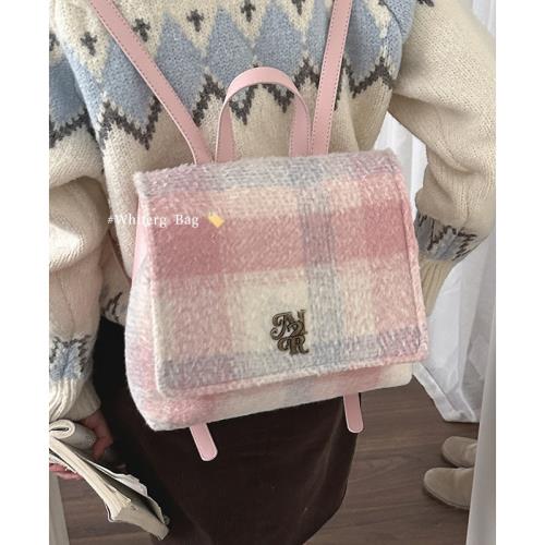 學院毛呢格子大容量包包秋冬女2023新款潮韓國雙肩包大容量公文包