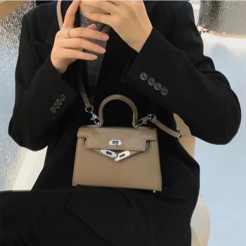 真皮迷你凱莉包女2024新款mini二代高階感手提小包時尚百搭斜挎包