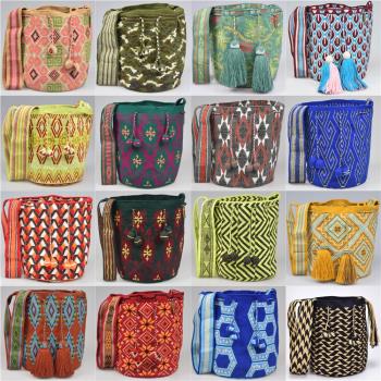 瓦尤手工民族風幾何撞色編織包