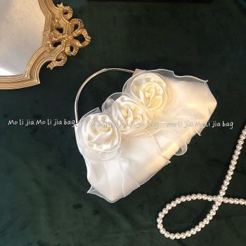 復古珍珠手拎玫瑰花朵仙女晚宴包