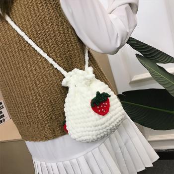束口草莓包手工編織包包diy材料包全套自製成品莊園鉤針泫雅女包