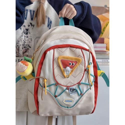 學生創意休閑書包日系ins可愛大容量小眾雙肩包撞色少女電腦背包