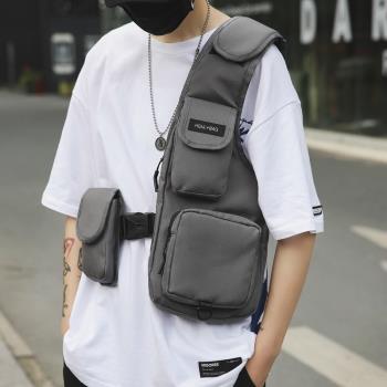 新韓國潮機能戰術包工裝戶外多口袋馬甲包個性街頭說唱背心包胸包
