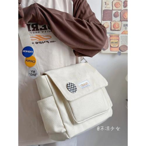 大容量通勤郵差包日系ins簡約少女休閑復古斜挎包學生上課帆布包