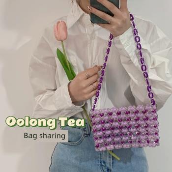 小蔻紫色愛心串珠包手工編織包包diy材料包成品自制禮物送女朋友