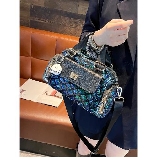 亮片波士頓包包女包2025新款高級時尚橫款休閑潮手提包小眾斜挎包