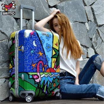 BRITTO鋁框拉桿箱涂鴉旅行箱包28登機箱子20學生行李箱萬向輪24寸