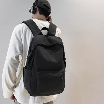 男士電腦帆布書包雙肩包學生潮流韓版凈版空白復古褶皺大容量背包