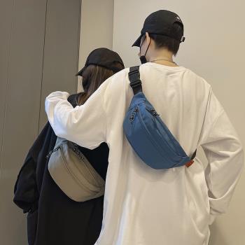純色腰包小挎包男原宿手機包布包休閑嘻哈街頭運動胸包男士無LOGO