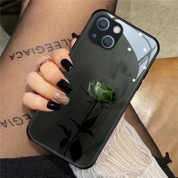 暗夜綠玫瑰適用蘋果16手機殼15pro新款套iphone13promax簡約14plus小眾11高階感12pro個性女xs耐臟XR全包鏡頭