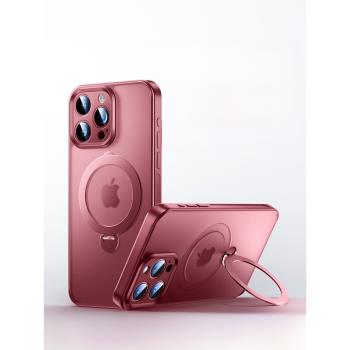 適用蘋果15手機保護殼iPhone15Promax帶支架14Pro磁吸magsafe高階13支點殼plus防摔保護套12高階磨砂簡約ip秋