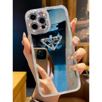 適用蘋果15promax手機殼新款鏡面16高階感iPhone14保護殼小眾奢華13手機套女款水鉆12promax防摔11pro補妝鏡