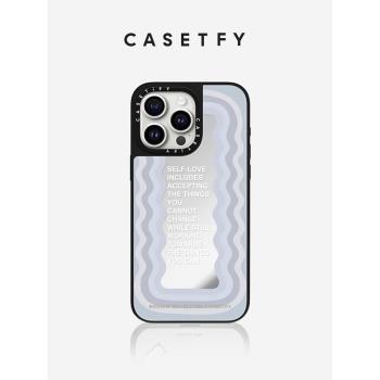 CASETi聯名新款藍色勵志標語波浪蘋果15ProMax手機殼適用於iPhone14Pro網紅13明星12補妝鏡面殼11防摔硬殼