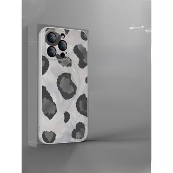 羽紗豹紋銀適用蘋果15promax手機殼新款iphone15時尚網紅ins風15pro女款全包14plus磨砂創意13高階感奢華12套