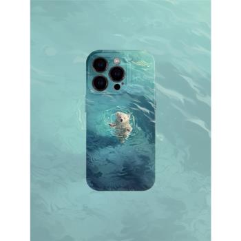 游泳小熊手機殼適用iPhone15promax蘋果14菲林13可愛12創意16華為mate60榮耀P70小米vivox100s一加opporeno11