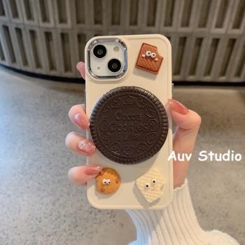 可愛立體餅幹鏡子梳子盒ins適用iPhone11Pro手機殼14plus日韓13創意12蘋果15promax軟膠15PRO女生XR卡通XSMAX