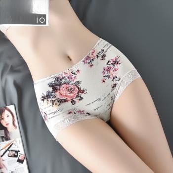 莫代爾女士內褲蕾絲印花純棉襠石墨烯抗菌中腰收腹提臀短褲女冰絲