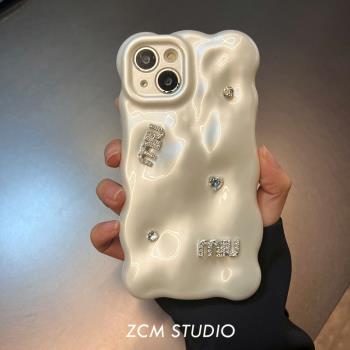ins英文愛心鉆適用蘋果15promax手機殼珍珠白立體iphone14pro新款13女12氣質輕奢創意設計11全包防摔軟保護套