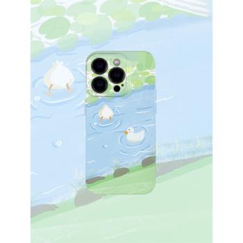 游泳鴨子手機殼適用iPhone15promax蘋果14菲林13可愛12春天16華為mate60榮耀P70小米vivox100s一加opporeno11