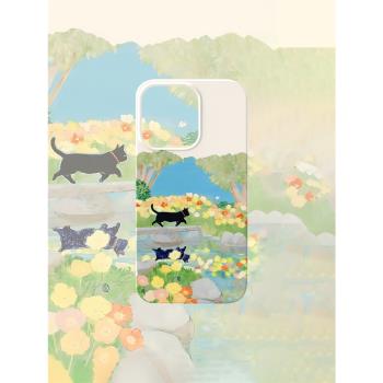 春天貓咪手機殼適用iPhone15promax蘋果14菲林13可愛12小清新16華為mate60榮耀P70小米vivox90一加opporeno11