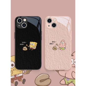 適用iPhone15手機殼敲木魚海綿寶寶蘋果16promax派大星13pro新款14創意12mini可愛11情侶xr搞怪8plus7玻璃se3