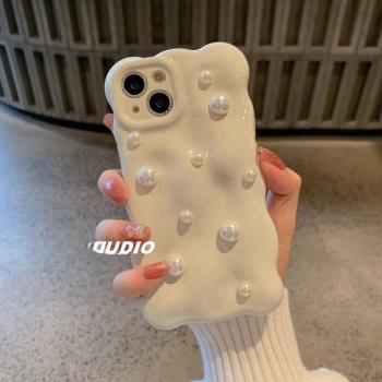 蘋果珍珠奶白色保護套ins手機殼