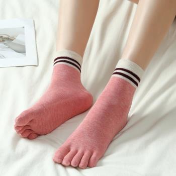 趾純棉中短筒襪女全棉秋冬季五趾襪子可愛女生襪分防臭五指{腳趾