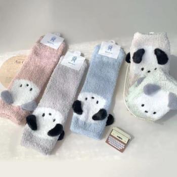 居家睡眠珊瑚女襪子襪加厚新款地板%立體中筒加絨絨學生冬季襪