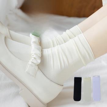 襪子女夏季薄款中筒襪子純色無骨堆堆襪天鵝絨吸汗透氣白色冰冰襪